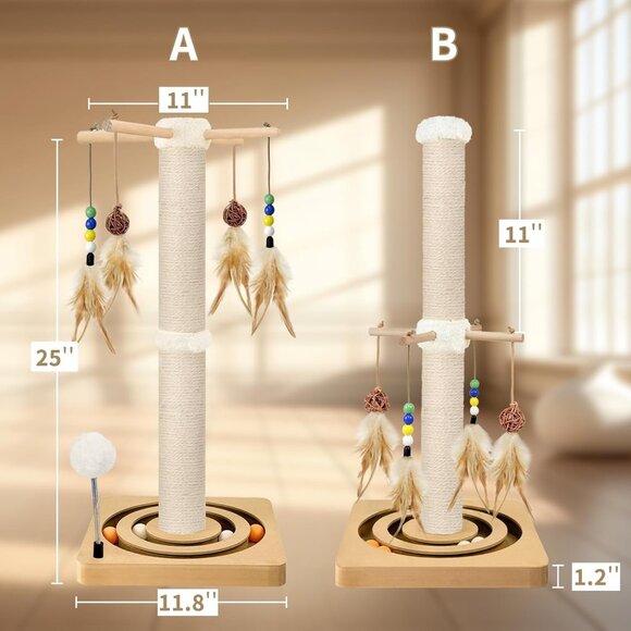 New 25in Cat Scratching Post Tree with Ball Track & Hanging Toys for Indoor Cats - Picture 3 of 7